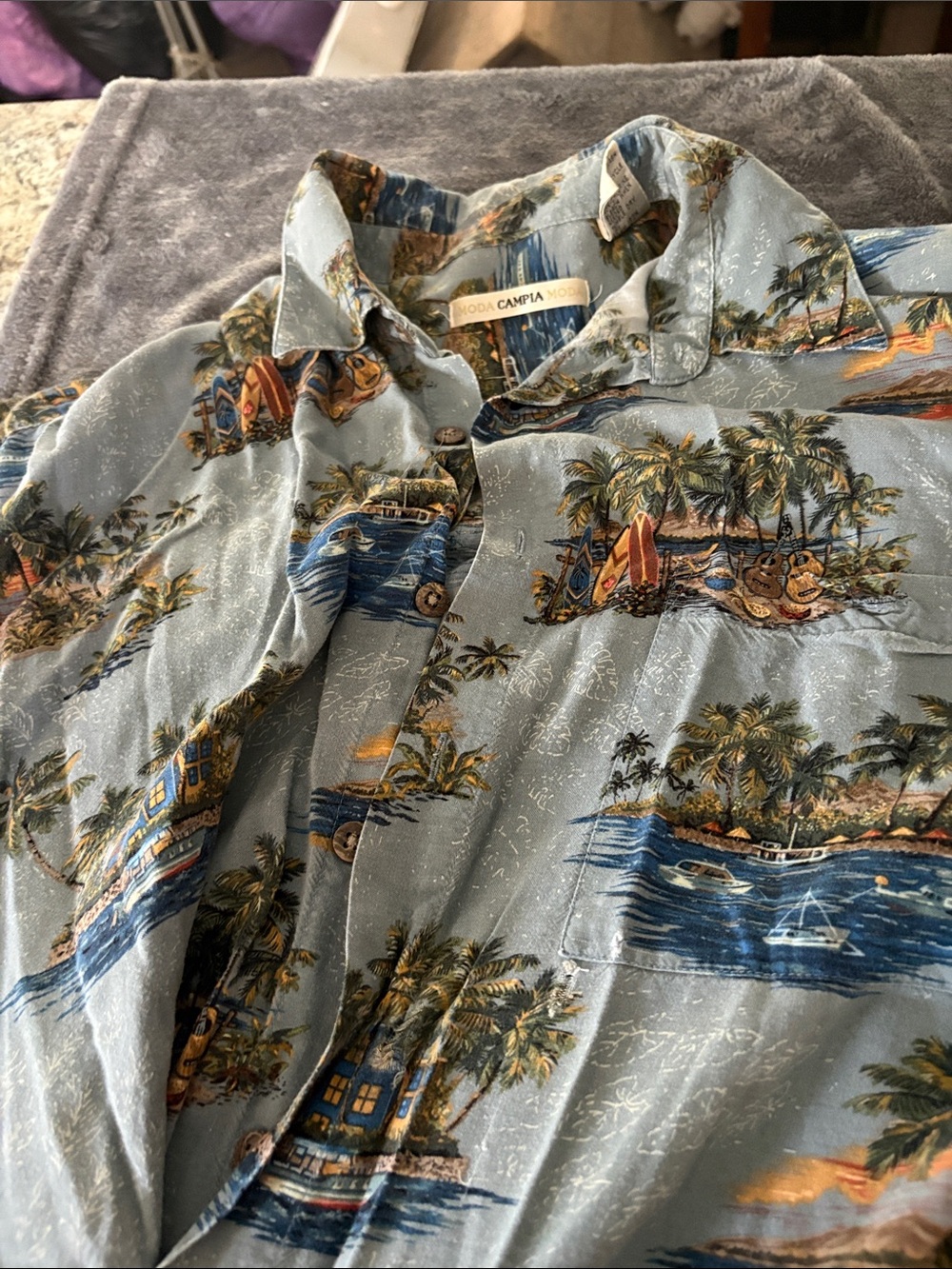 Light Blue Tropical Print Button-Down Shirt